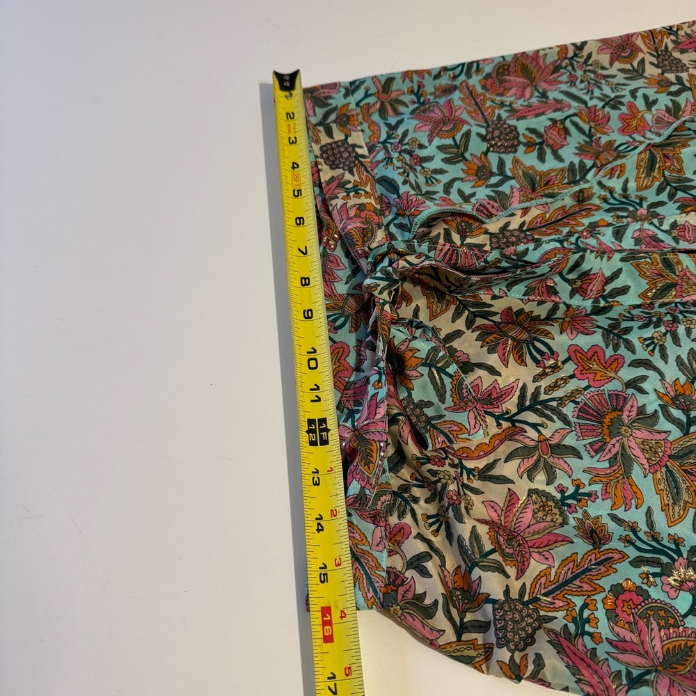 Vintage Silk Pink Green Floral Midi Wrap Skirt One Size Boho Beach Travel Casual - Picture 4 of 6